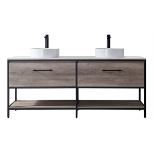 Vinnova Murica 72&quot White Top and Vessel Sink Double Vanity Mexican Oak No Mirror