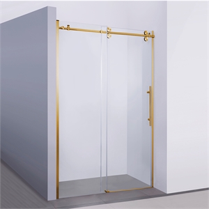 Massa 48&quot W x 76&quot H Single Sliding Frameless Glass Shower Door in Brushed Gold