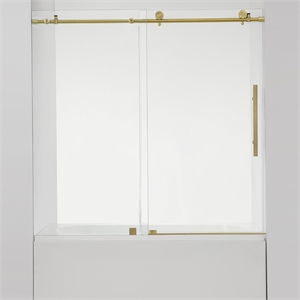 Villena 60&quot W x 58&quot H Single Sliding Frameless Glass Tub Door in Brushed Gold