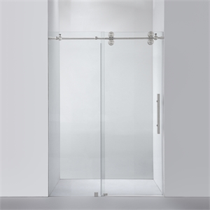 Villena 52&quot W x 78&quot H Single Sliding Frameless Glass Shower Door Brushed Nickel