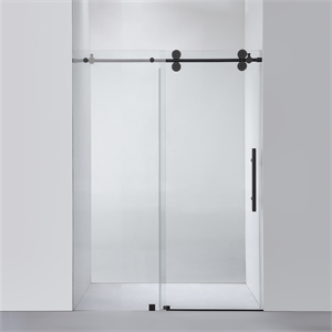 Villena 52&quot W x 78&quot H Single Sliding Frameless Glass Shower Door Matte Black