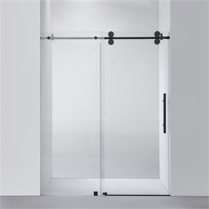 Villena 60&quot W x 78&quot H Single Sliding Frameless Glass Shower Door Matte Black
