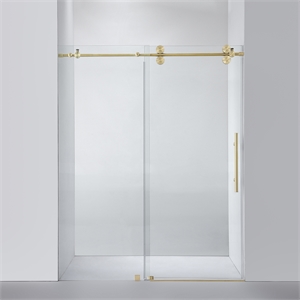Villena 60&quot W x 78&quot H Single Sliding Frameless Glass Shower Door Brushed Gold