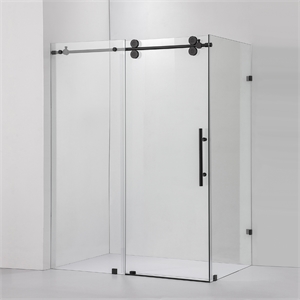 Villena 60&quot W x 78&quot H Single Sliding Frameless Glass Shower Enclosure Black