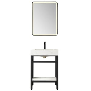 Funes 24&quot Single Sink Bathroom Vanity in Matte Black Frame White Top w/ Mirror