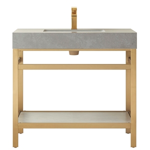 Funes 36&quot Single Sink Bathroom Vanity in Brushed Gold Frame Gray Top No Mirror