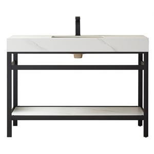 Funes 48&quot Single Sink Bathroom Vanity in Matte Black Frame White Top No Mirror