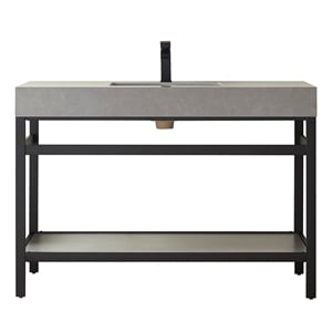 Funes 48&quot Single Sink Bathroom Vanity in Matte Black Frame Gray Top No Mirror