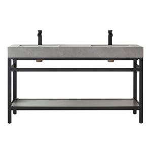 Funes 60&quot Double Sink Bathroom Vanity in Matte Black Frame Gray Top No Mirror