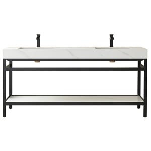 Funes 72&quot Double Sink Bathroom Vanity in Matte Black Frame White Top No Mirror