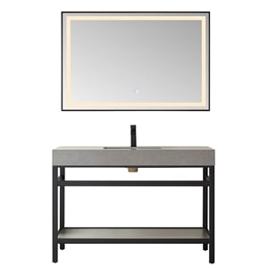 Funes 48&quot Single Sink Bathroom Vanity in Matte Black Frame Gray Top w/ Mirror