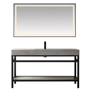 Funes 60&quot Single Sink Bathroom Vanity in Matte Black Frame Gray Top w/ Mirror