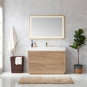 Huesca 48&quot Single Sink Bathroom Vanity Natural Oak Wood White Top No Mirror