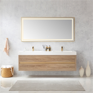 Palencia 72&quot Double Sink Wall-Mount Floating Wood Bathroom Vanity With Mirror