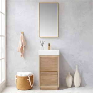 Huesca 18&quot Single Sink Bathroom Vanity Natural Oak Wood White Top No Mirror