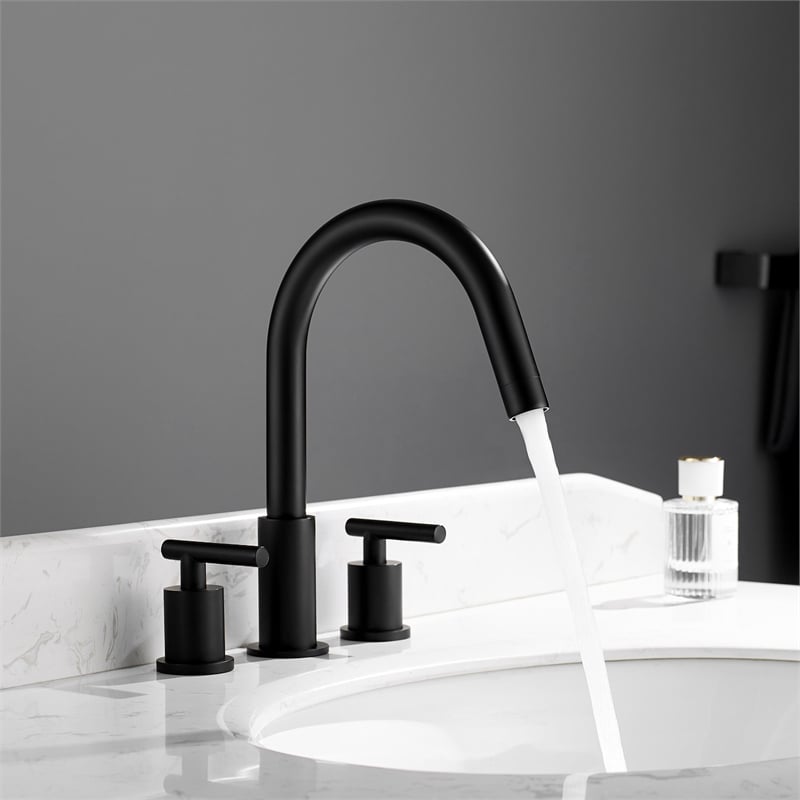 Vinnova Lodosa Widespread Matte Black Bathroom Basin Sink Faucet