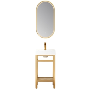 Ablitas 18&quot Single Sink Bath Vanity Brushed Gold Metal Frame White Top & Mirror