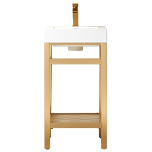 Ablitas 18&quot Single Sink Bathroom Vanity Brushed Gold Metal Frame White Top