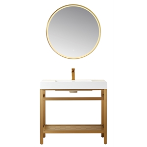 Ablitas 36&quot Single Sink Bath Vanity Brushed Gold Metal Frame White Top & Mirror