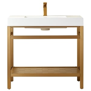 Ablitas 36&quot Single Sink Bathroom Vanity Brushed Gold Metal Frame White Top