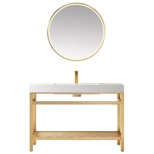 Ablitas 48&quot Single Sink Bath Vanity Brushed Gold Metal Frame White Top & Mirror