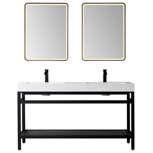 Ablitas 60&quot Double Sink Bath Vanity Matte Black Metal Frame White Top & Mirror
