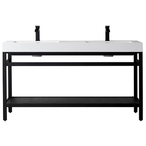Ablitas 60&quot Double Sink Bathroom Vanity Matte Black Metal Frame White Top