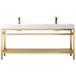 Ablitas 72&quot Double Sink Bathroom Vanity Brushed Gold Metal Frame White Top