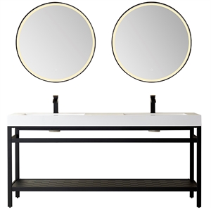 Ablitas 72&quot Double Sink Bath Vanity Matte Black Metal Frame White Top & Mirror