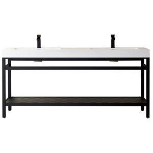 Ablitas 72&quot Double Sink Bathroom Vanity Matte Black Metal Frame White Top