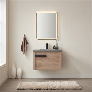 Carcastillo 30&quot Single Sink Floating Bathroom Vanity Oak Wood Gray Top & Mirror