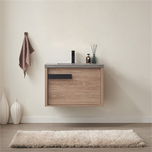 Carcastillo 30&quot Single Sink Floating Bathroom Vanity Oak Wood Gray Top