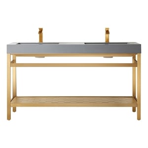 Ablitas 60&quot Double Sink Bath Vanity Brushed Gold Metal Frame Gray Top
