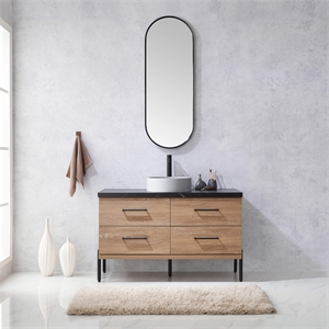Trento 48&quot Single Concrete Sink Bath Vanity in North American Oak with Mirror