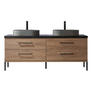 Trento 72&quot Double Sink Bath Vanity in North American Oak w/ Black Sintered Stone