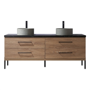 Trento 72&quot Double Sink Bath Vanity in North American Oak w/ Black Sintered Stone