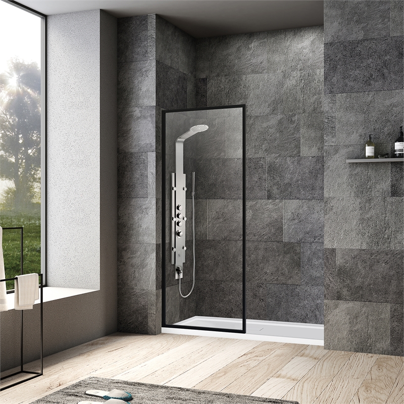 Vinnova Arcos Glass & Aluminum Panel with Framed Fixed in Clear/Matte Black
