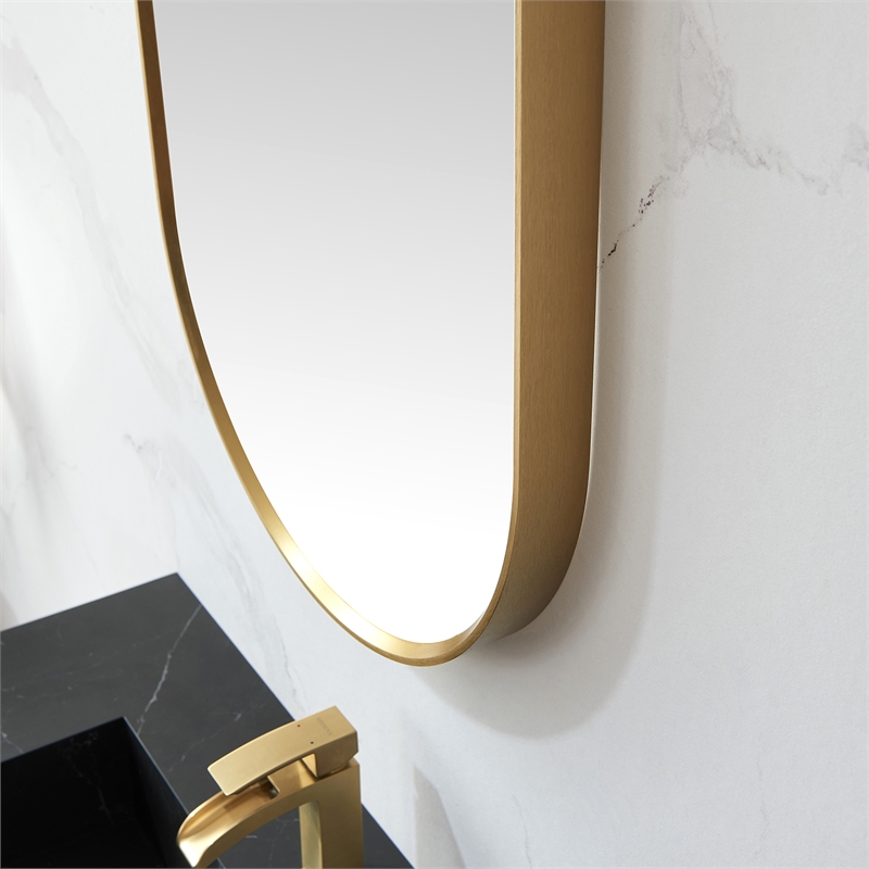 Vinnova Miajadas Oval Modern Aluminum Bathroom Vanity Mirror in Brushed Gold