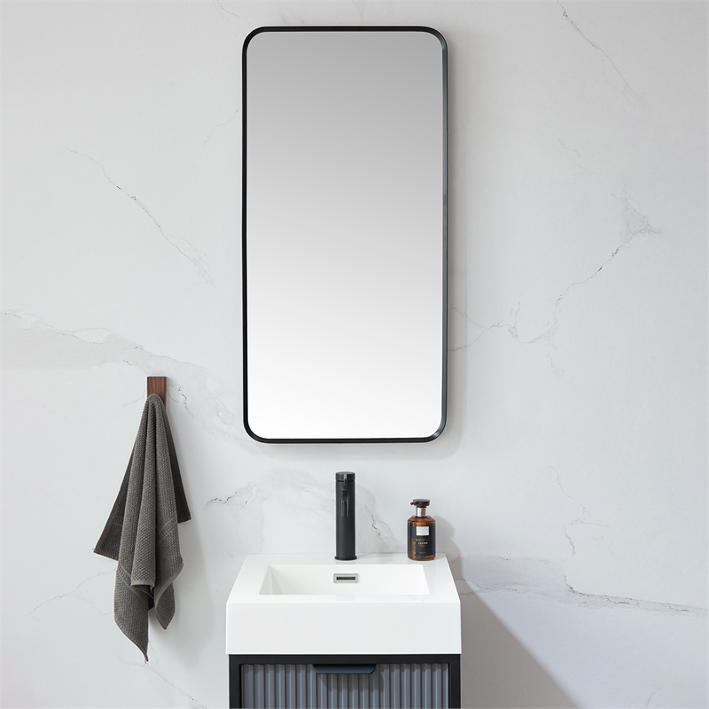 Vinnova Mutriku Rectangle Aluminum Bathroom Vanity Mirror in Brushed Black