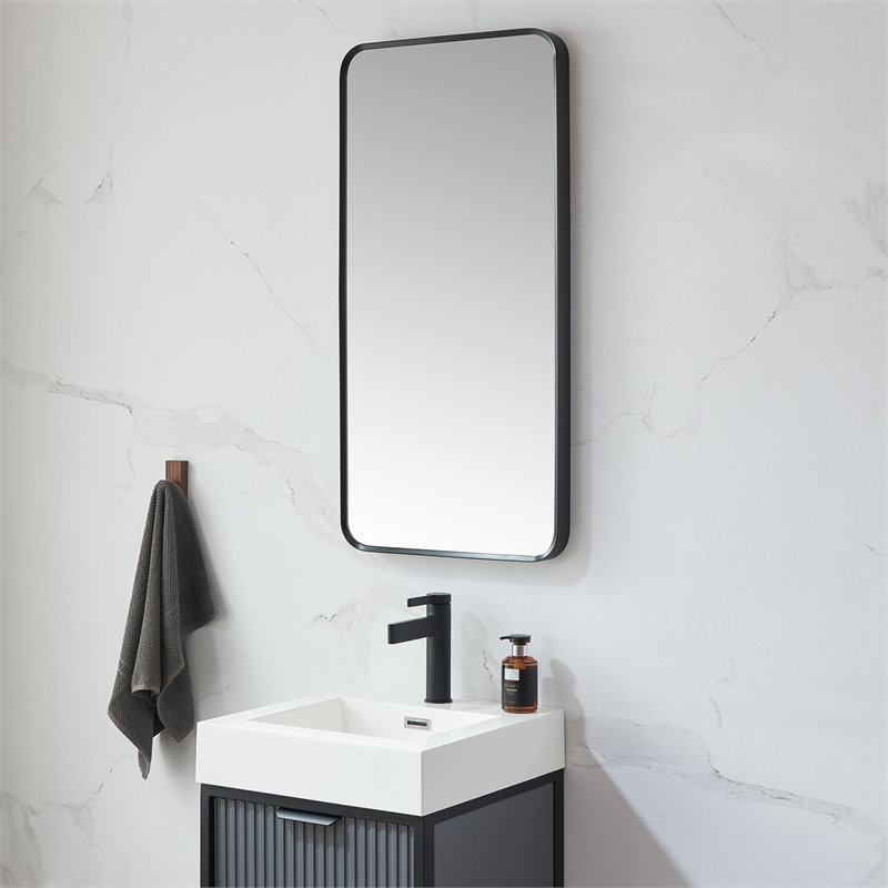 Vinnova Mutriku Rectangle Aluminum Bathroom Vanity Mirror in Brushed Black