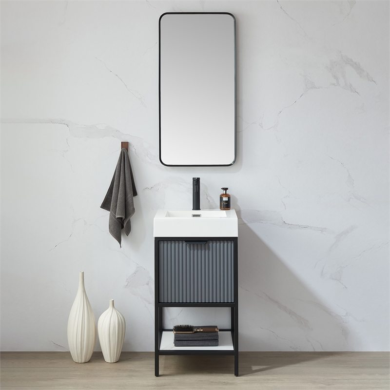 Vinnova Mutriku Rectangle Aluminum Bathroom Vanity Mirror in Brushed Black