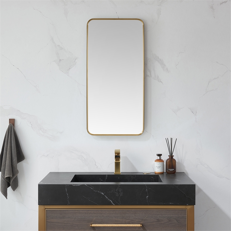 Vinnova Mutriku Rectangle Aluminum Bathroom Vanity Mirror in Brushed Gold