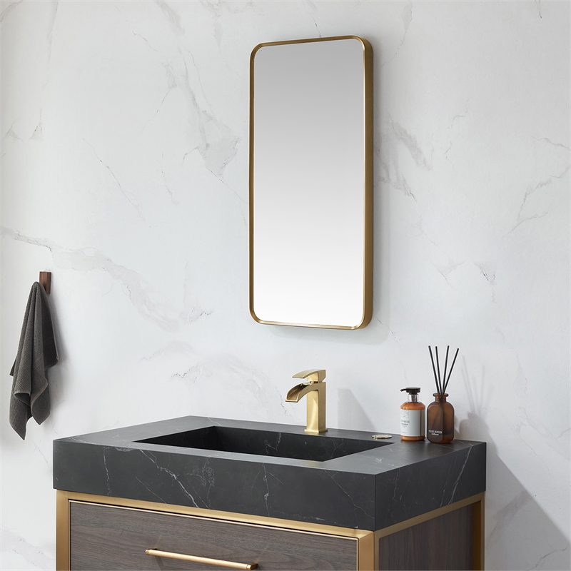 Vinnova Mutriku Rectangle Aluminum Bathroom Vanity Mirror in Brushed Gold