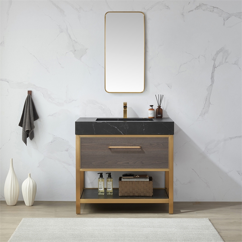 Vinnova Mutriku Rectangle Aluminum Bathroom Vanity Mirror in Brushed Gold