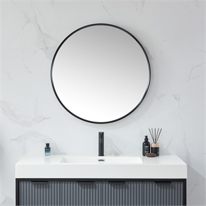 Vinnova Cascante 31.5&quot Round Aluminum Bathroom Vanity Mirror in Brushed Black