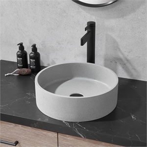Vinnova Moguer Circular Modern Concrete Stone Vessel Bathroom Sink in Gray