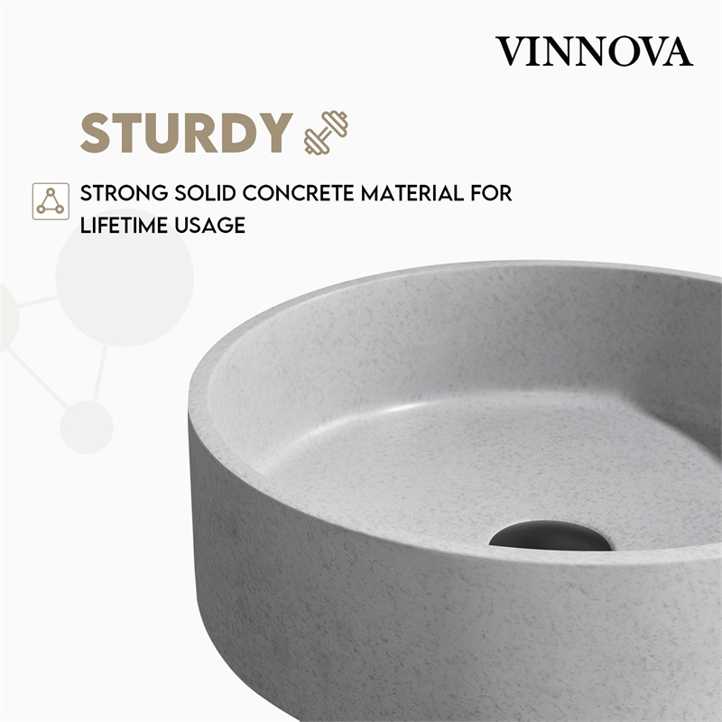Vinnova Moguer Circular Modern Concrete Stone Vessel Bathroom Sink in Gray