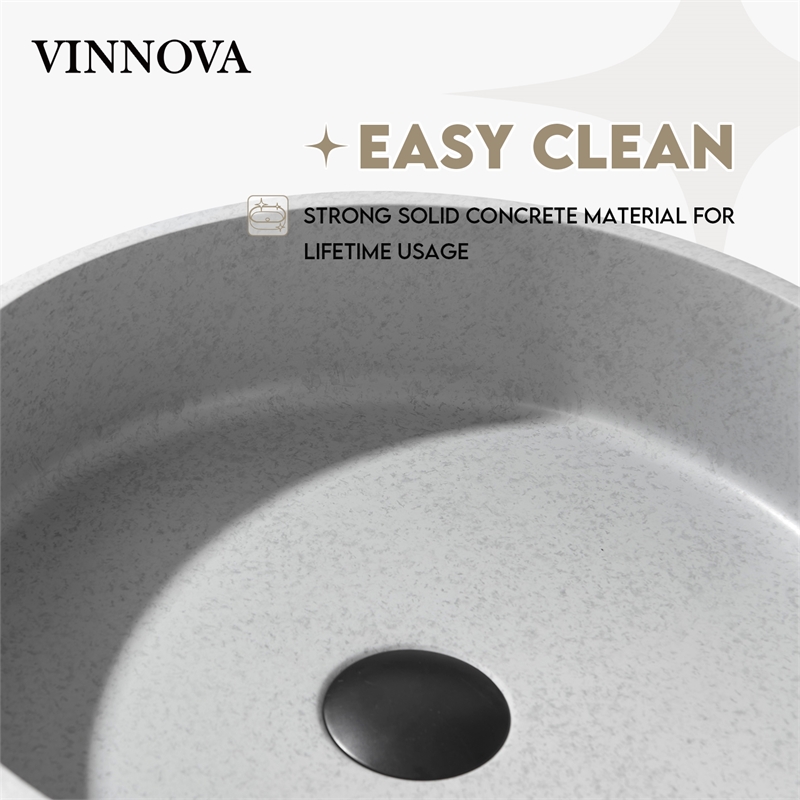 Vinnova Moguer Circular Modern Concrete Stone Vessel Bathroom Sink in Gray