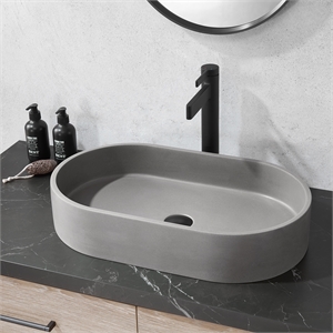Vinnova Eibar Oval Modern Concrete Stone Vessel Bathroom Sink in Gray