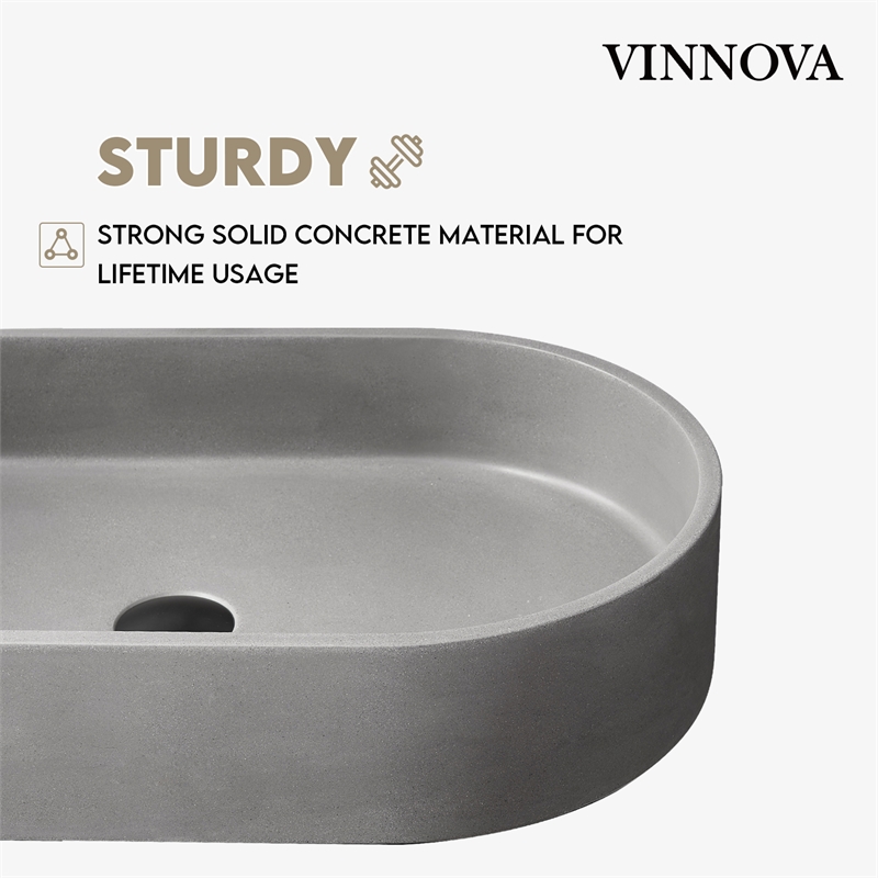 Vinnova Eibar Oval Modern Concrete Stone Vessel Bathroom Sink in Gray